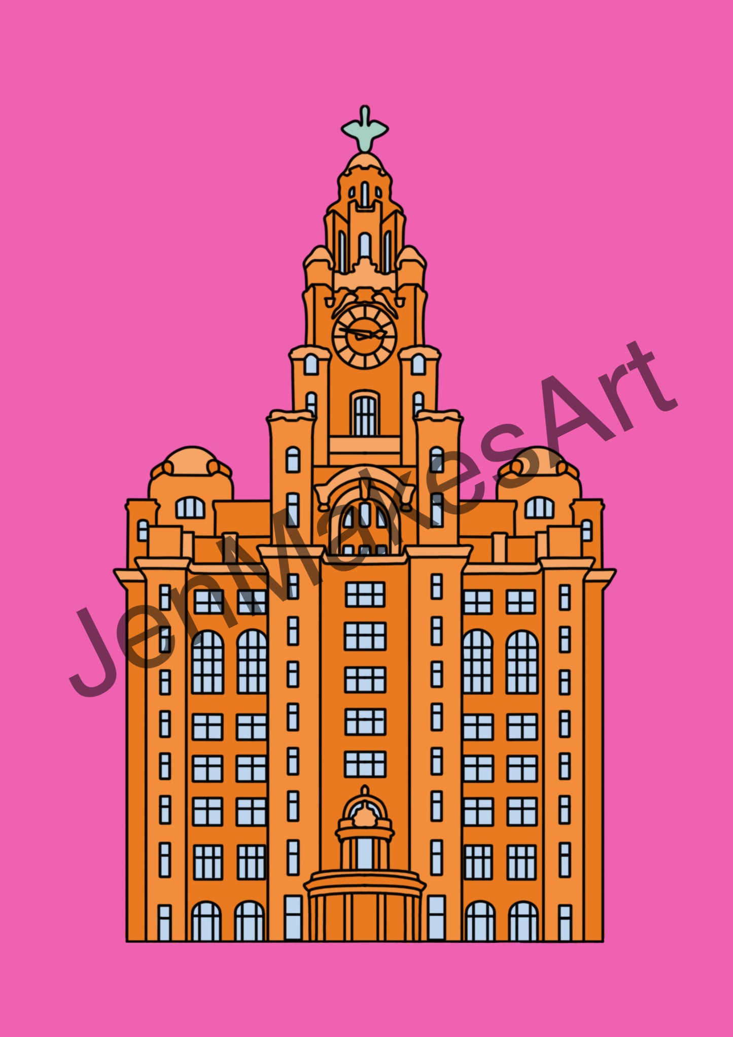 Liver Building Pop Art Print (pink&orange)