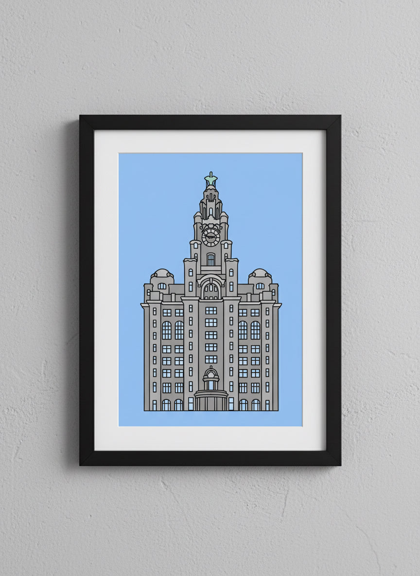 Liver Building Pop Art Print (blue&grey)