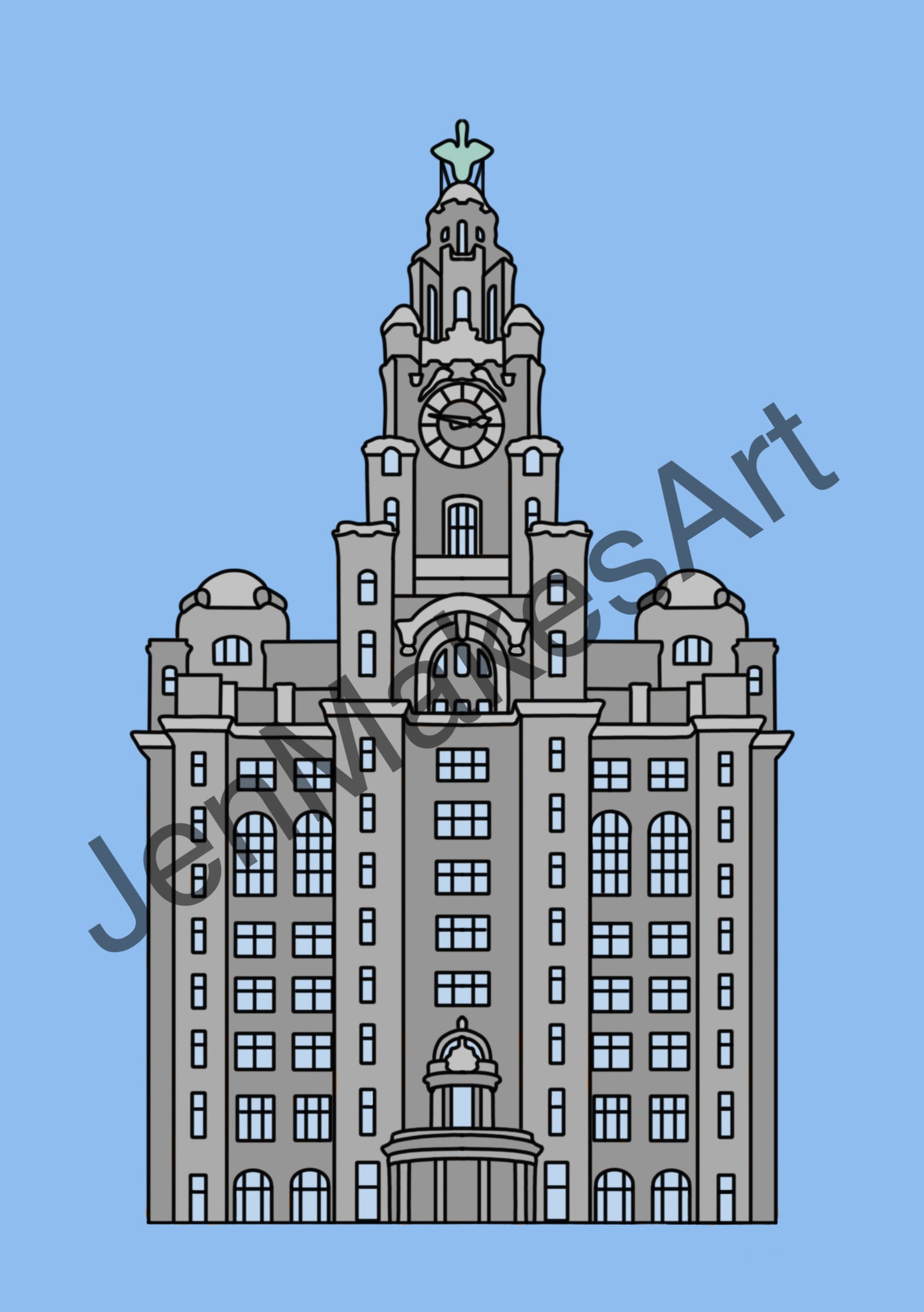 Liver Building Pop Art Print (blue&grey)