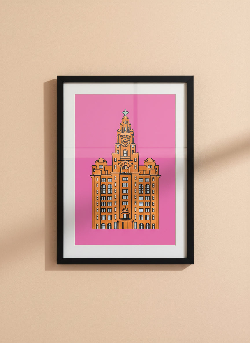 Liver Building Pop Art Print (pink&orange)