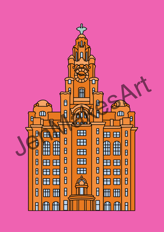 Liver Building Pop Art Print (pink&orange)