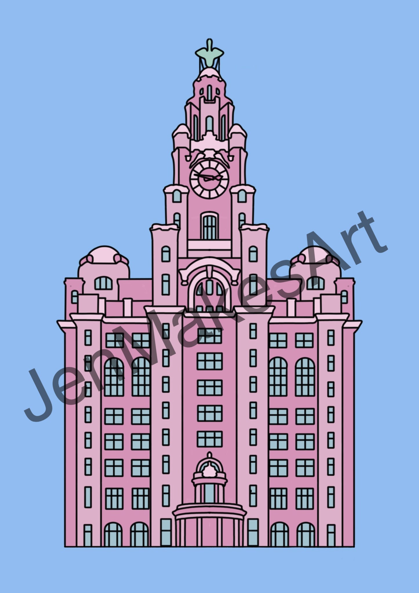 Liver Building Pop Art Print (blue&pink)