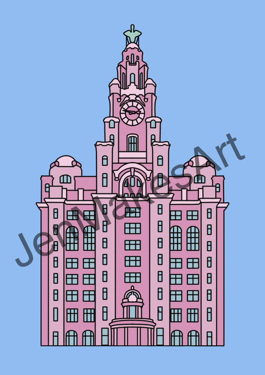 Liver Building Pop Art Print (blue&pink)