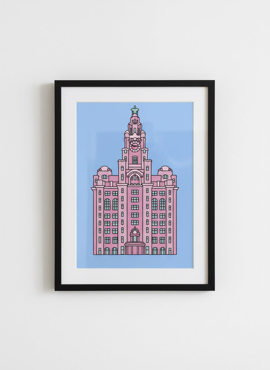 Liver Building Pop Art Print (blue&pink)